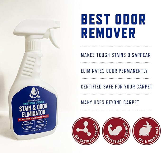 Stain & Odor Eliminator for Strong Odor - Enzyme Pet Odor Eliminator for Home - Carpet Stain Remover for Cats & Dog Pee - Enzymatic Cat Urine Destroyer - Carpet Cleaner Spray