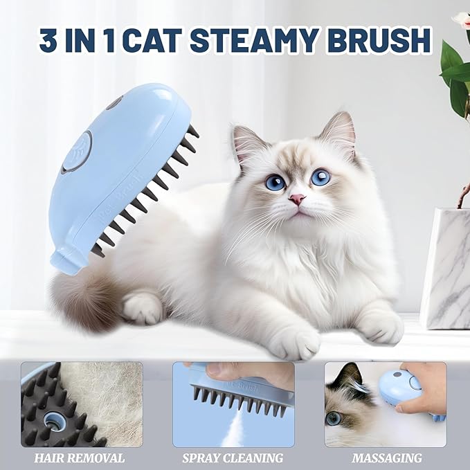 Cat Steam Brush for Shedding, 3 in 1 Cat Steamy Brush, Cat Grooming Brush With Steam, Rechargeable Steam Pet Brush for Dog And Cat,Self Cleaning Steam Brush for Massage,Clean and Removing Loose Hair