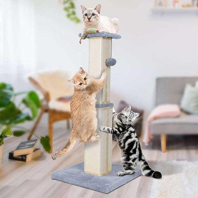 31.1" H Scratching Posts for Indoor Cats Adults & Kitten,Cat Scratching Post,Tall Sisal Cat Scratching Post with Hanging Ball,Grey