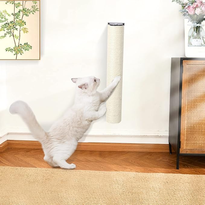 Cat Scratching Post Wall Mounted -16'' Natural Sisal Rope Cat Wall Furniture Scratching Post for Cat Grinding Claws Scratching and Climbing