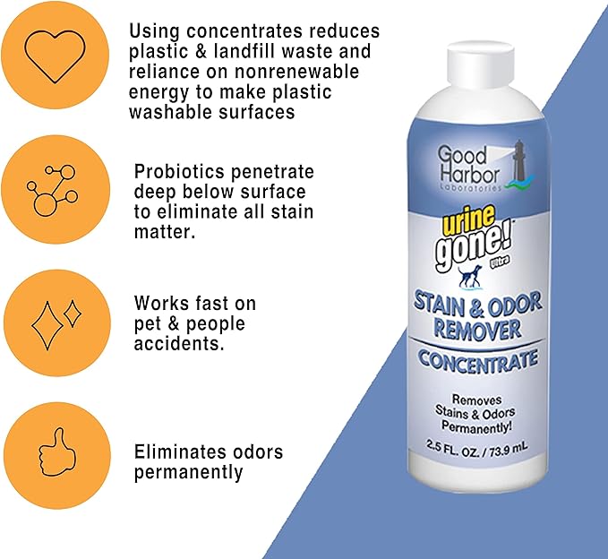 Urine Pet Stain & Odor Remover Concentrate:Fast-Acting,Natural Probiotic Enzymes, eliminate Stain matter & Odor on Carpet, Furniture & Helps Stop Pet Marking.Spray bottle + 1 fill (24.5 oz.)
