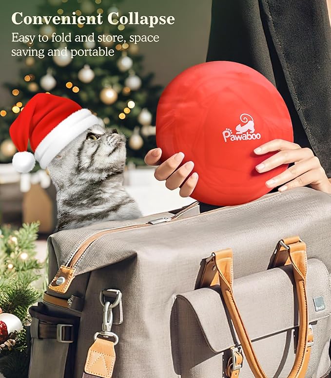 Pawaboo Cat Tunnel Bed Under Christmas Tree, 35.4'' Christmas Cat Toy Circle Tunnel with Toy Ball, Decorative Christmas Festive Foldable Kitty Tube Tunnel for Cat Small Animal (Red Snowman)