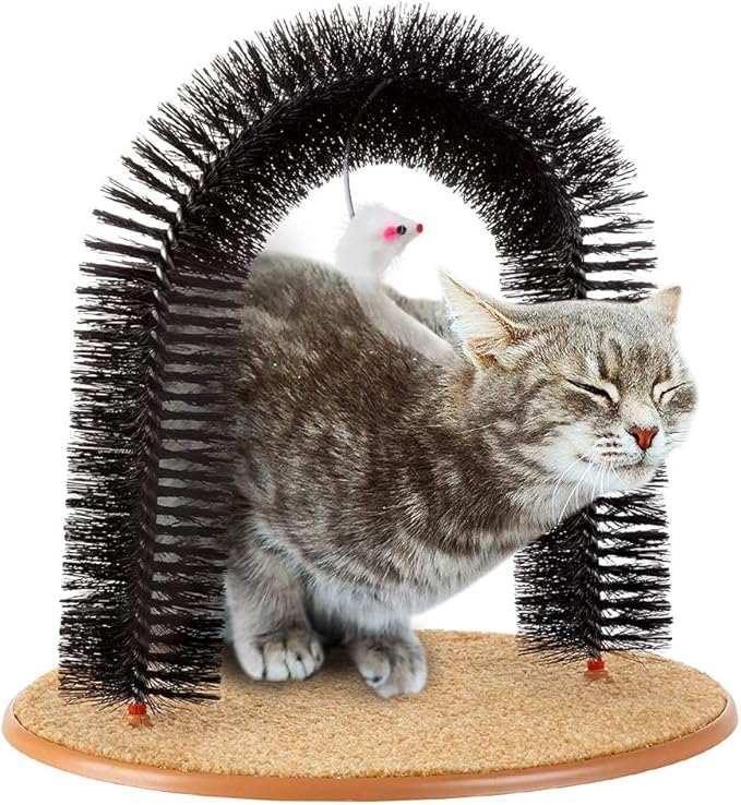 Cat Scratcher, Cat Brushes for Indoor Cats, Cat Arch Self Groomer Scratching Board Scratch Pad, Cat Hair Brush for Shedding, Cat Face Head Self Grooming Brush Post for Deshedding w/Cute Kitten Toy