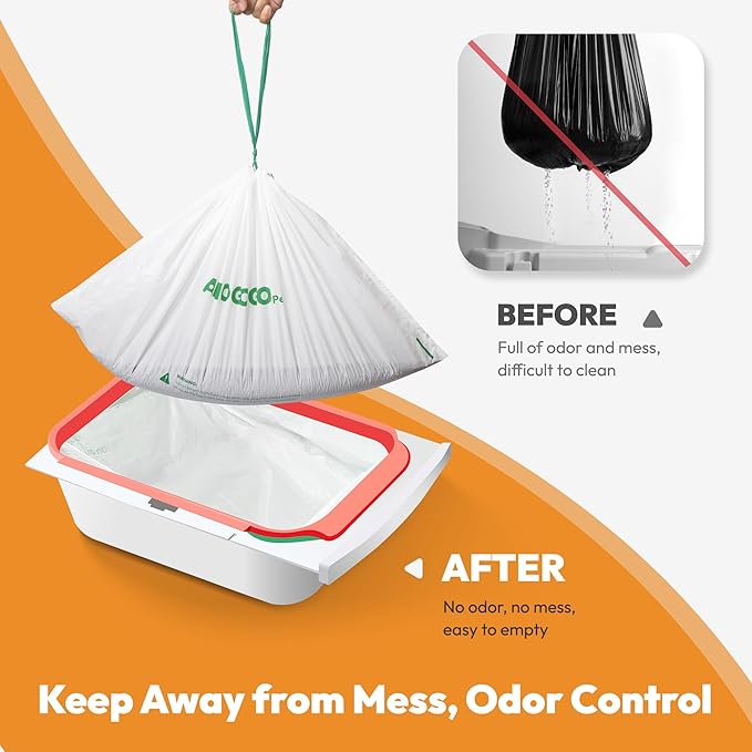 Litter Bags, Compatible with Petkit Pura Max & X, Thick Heavy Duty Replaced Waste Bags, 50 Count Leak-Proof Portable Trash Bags with Drawstring, Self Cleaning Litter Box Receptacles Bags