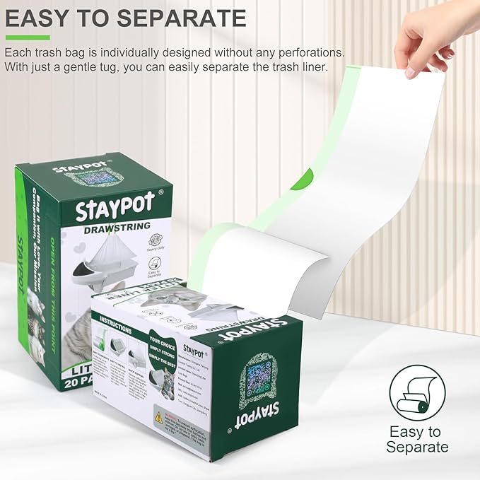 Heavy Duty Utra-thick 2Mil Drawstring Litter Box Robot 3 4 Waste Bags 60Pack Compatible with Self-cleaning Cat Litter Boxes. Designed for Automatic Litter Box Liners,9-11 Gallons