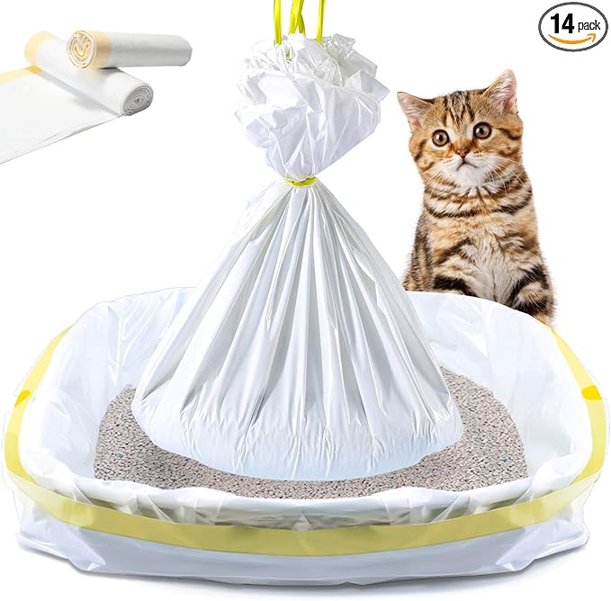 KONE Cat Litter Box Liners, 14 Count Jumbo Extra Durable Large Drawstring Kitty Litter Pan Bags Cat Waste Litter Bags Pet Cat Supplies 36" x 18"