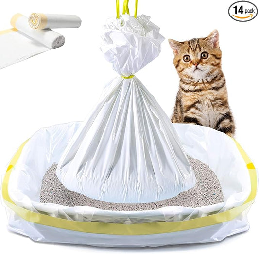 KONE Cat Litter Box Liners, 14 Count Jumbo Extra Durable Large Drawstring Kitty Litter Pan Bags Cat Waste Litter Bags Pet Cat Supplies 36" x 18"