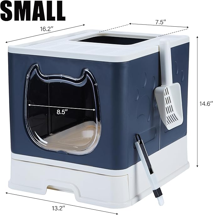 Vealind Covered Cat Litter Box with Sifting Lid, Kitty Litter Box Enclosure, Top Entry Enclosed Litter Box with Litter Scooper and Brush, Black & White Easy Clean Hooded Travel Litter Box for Cats