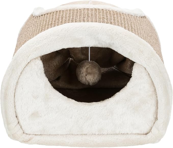 TRIXIE Cat Tunnel for Indoor Cats - Cozy Peekaboo Cat Cave Including Dangling Cat Toys - with Sturdy Sisal Scratching Surfaces - Collapsable and Easy to Store Cat Tube - in Cream