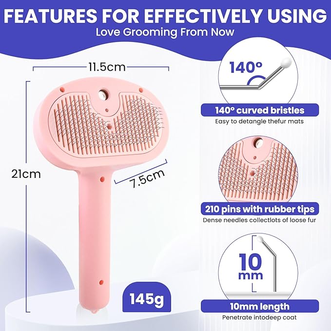 Cat Steam Brush, Pet Steamy Brushes for Indoor Cats & Dogs Shedding with Release Button, Self-Cleaning, Anti-Static Pets Hair Removal Comb for Furry Pet Grooming & Massage (PINK)