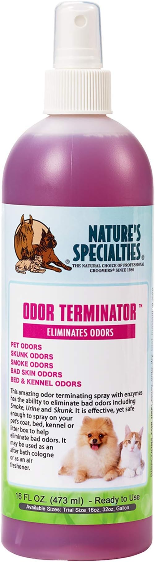 Nature's Specialties Odor Terminator Dog Spray for Pets, Natural Choice for Professional Groomers, Eliminates Bad Odors, Made in USA, 16 oz
