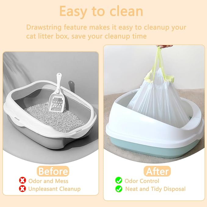 Cat Litter Box Liners - 24 Count Jumbo Drawstring Cat Litter Bags, Extra Large Thick Durable Leak-Proof Litter box Liners Heavy Duty, Kitty Litter Bags for Pet Cat Pan Litter Tray 18" x 37"