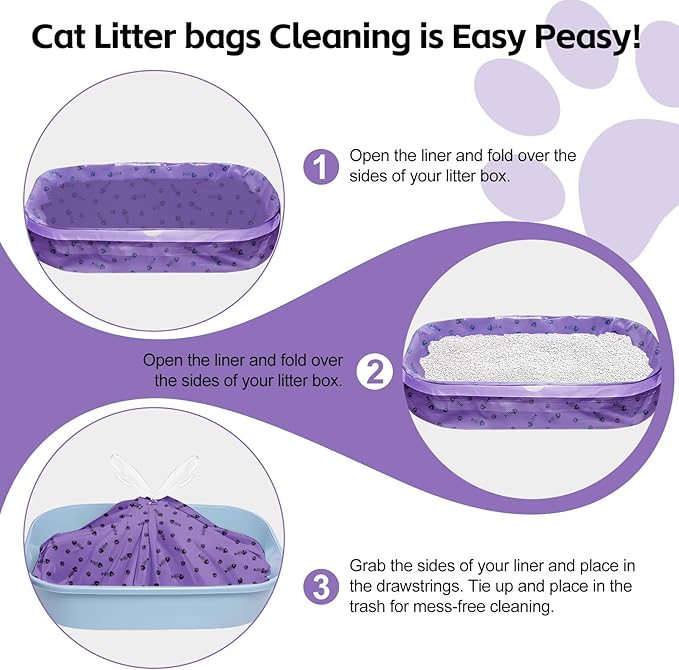 80 Count Cat Litter Box Liners Bags Large, Jumbo Drawstring Extra Thick Pet Cat Pan Liners, Extra Durable Kitty Litter Box Waste Bags - 36" x 18"