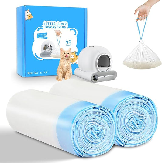 40 Count Self Cleaning Cat Litter Box Liners Bag For MeoWant MW-SC01,MW-SC02, Drawstring Heavy Duty Cat Litter Receptacles Bags Compatible with Automatic Cat Litter Box-17.7" x 19.68"