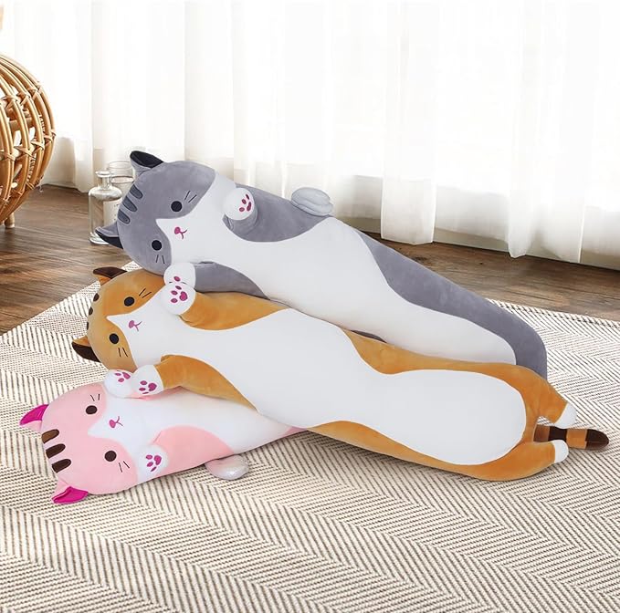Long Plush Toy Cat Pillow Cute Plush Cat Toy Doll Stuffed Animal Cat Hugging Pillow for Sleeping Gift for Kids and Girls(Gray,90cm/35.4in)