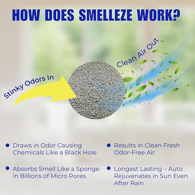 SMELLEZE Natural Cat Litter Smell Eliminator Deodorizer Additive: 2 lb. Rids Strong Urine & Poop Stench. Change Kitty Box Litter Less. Safe for Cats. Unscented