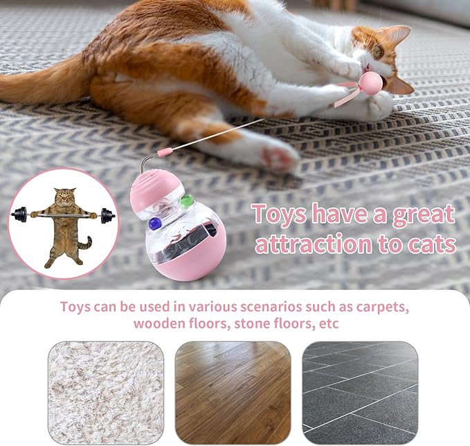 Cat Interactive Toy Indoor, Cat Treat Dispensing Toy, Slow Feeder Puzzle Toy for Cats, Food Dispensing Ball for Pets, Fun Interactive Enrichment Wand Toy for Cats