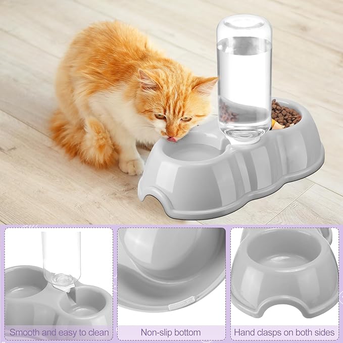 7 Pcs Small Cat Kitten Starter Kit Cat Litter Box with Shovel Cat Paw Litter Mat Double Automatic Cat Bowls Cat Toy Teaser Stick Cat Collar Essentials Kits for 1-3 Lbs Beginner (Purple,Stylish)