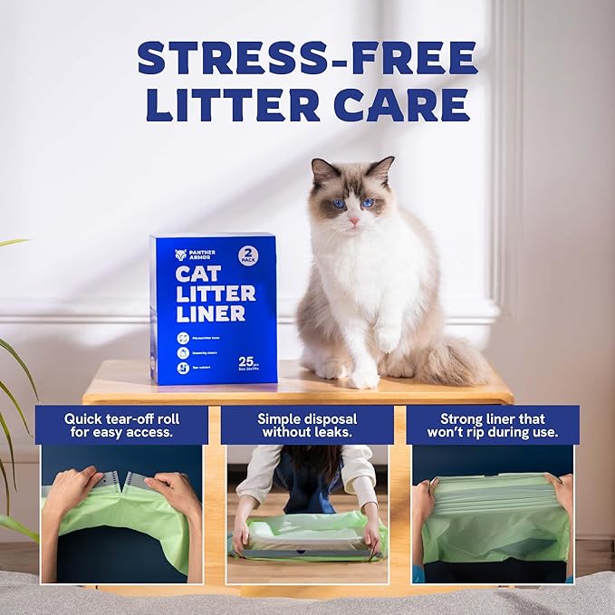 Panther Armor Compostable Litter Box Liners, 25 count, Extra Large Cat Liners, Unscented, Kitty Litter Liners, Drawstring, Jumbo Size, Fits Any Litter Boxes