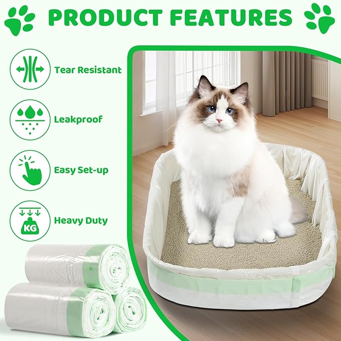 30 Litter Box Liners Giant Jumbo 3MIL Cat Litter Bags Tear Resistant Litter Liners Heavy Duty Cat Pan Liners Extra Large Kitty Litter Box Bag XXL Disposable Cat Supplies for Easy Cleanup 45" x 18"