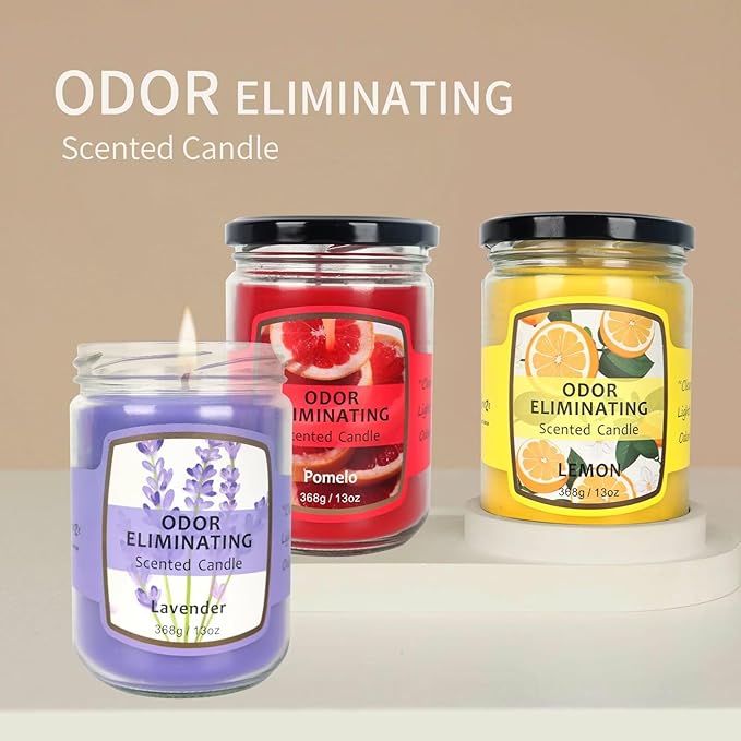 SOFT BREEZE 13oz Odor Eliminating Candle,10% High Fragranced, Cat Odor Eliminator, Smoke Odor Eliminating Candle,Odor Killer Candle,Up to 50 Hour Burn time,Soy Blend,Pomelo