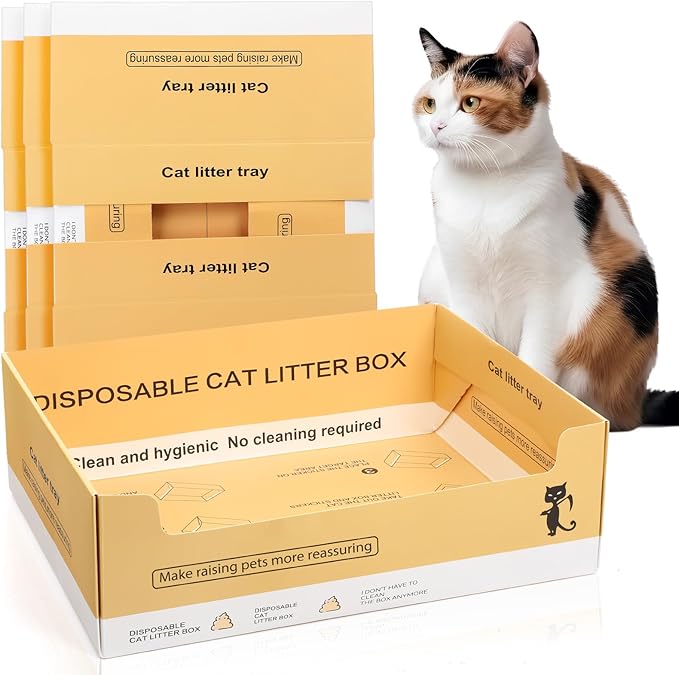 Maxcheck 5 Pcs Disposable Cat Litter Box 14.96 x 11.4 x 4.7 Inch Double Layer Foldable Paper Kitty Tray Travel Litter Box Portable Litter Box Cat Litter Tray for Cats Small Pets Animals Travel Needs