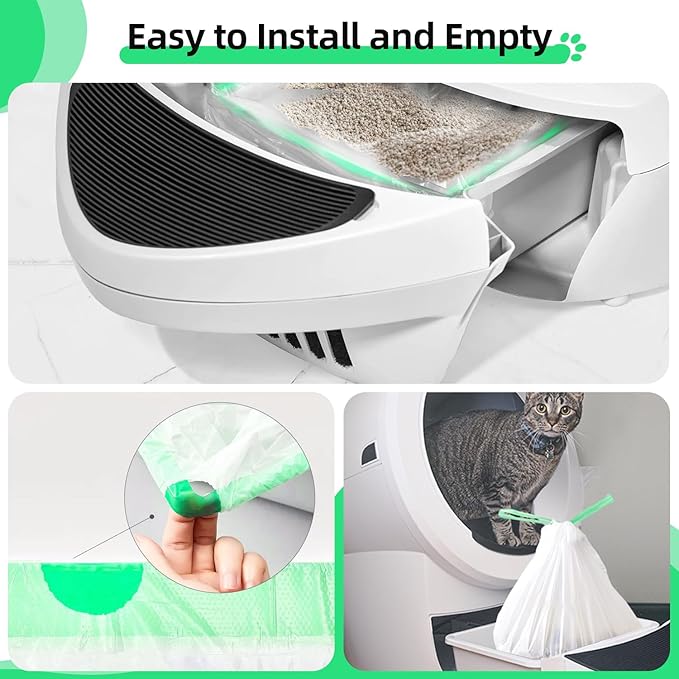 50 Count Waste Drawer Liners Bags Compatible with Litter Box Robot 4 and 3, Thick Self-cleaning Cat Litter Box Liners refill with Drawstring Heavy Duty 10-12 Gallons of Capacity