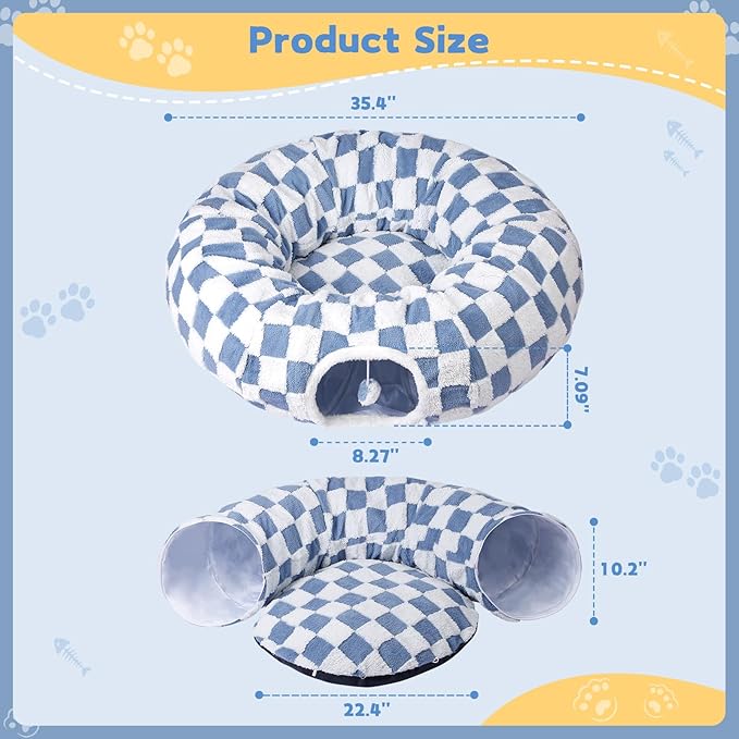 Cat Tunnel Bed Cat Cave for Cats Indoor, Maansfy Large Peekaboo Cat Cave Donut Tunnel Interactive Cat Toy Multifunctional Round Pet Play Tunnel Tube for Kitten Medium Large Cat - Blue
