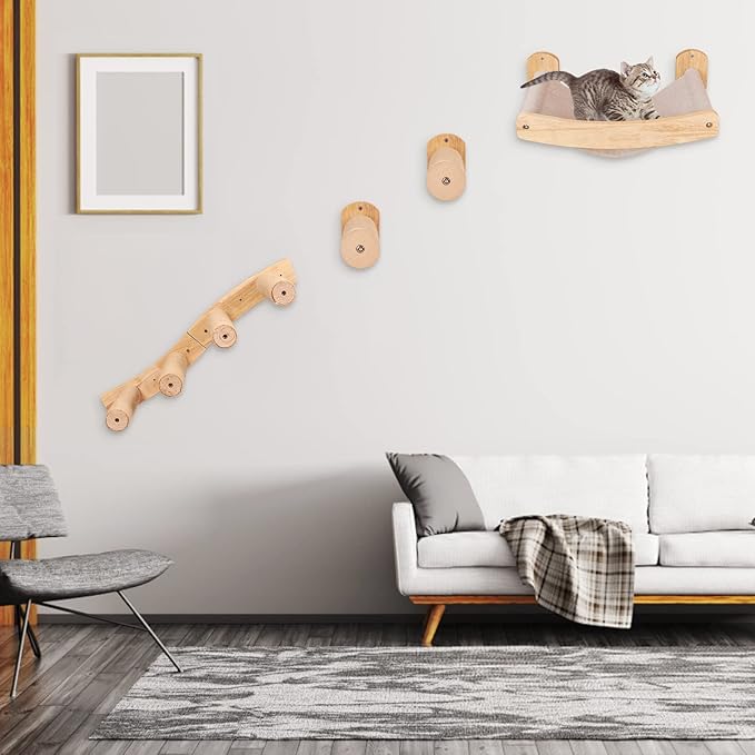 Cat Wall Hammock Set with 2 Cat Steps - Wall Mounted Cat Bed, Stylish Modern Cat Wall Furniture, Cat Wall Floating Shelves & Perches, Sturdy Kitty Hammock Beds for Climbing, Playing, Sleeping