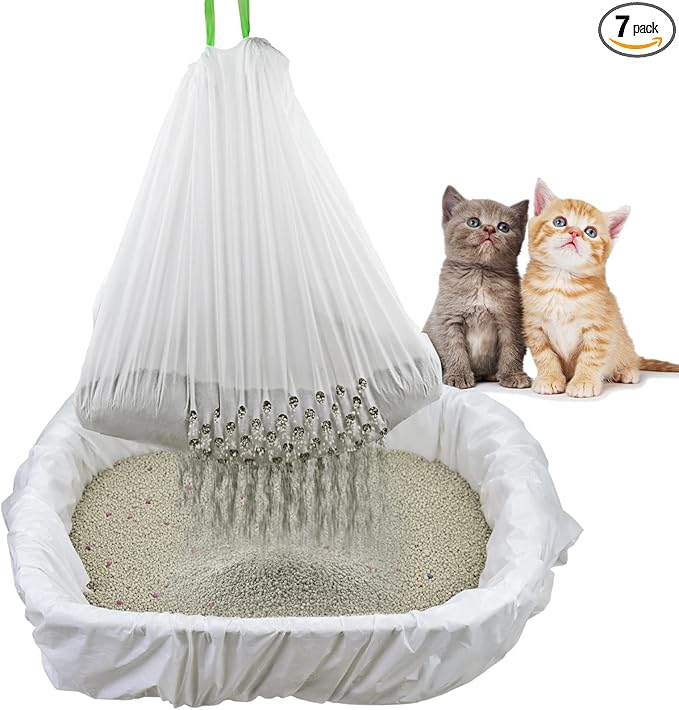 Sifting Cat Litter Box Liners Bags with Holes-Drawstring Scratch Resistant Waste (1, S (31×18inch))
