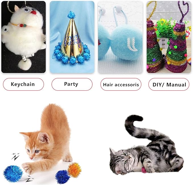 20 Pack 2 Inches Cat Sparkle Balls for Cats Large Size, Glitter Pom Poms Fuzzy Cat Balls Tinsel Balls for Cats Kitten Indoor Assorted Color Random