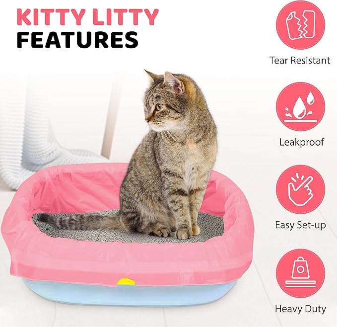 Extra Heavy Duty Jumbo Cat Litter Box Liners 20 Count Cat Waste Liners, Pink Color
