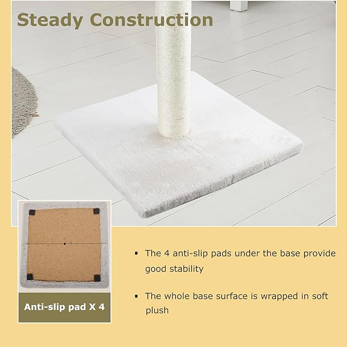 Dimaka 34" Tall Cat Scratching Post for Large Cats and Kittens, High Vertical Scratcher with Premium Natural Sisal Rope and Interactive Hanging Ball for Indoor Cats(Beige, 34 inches)