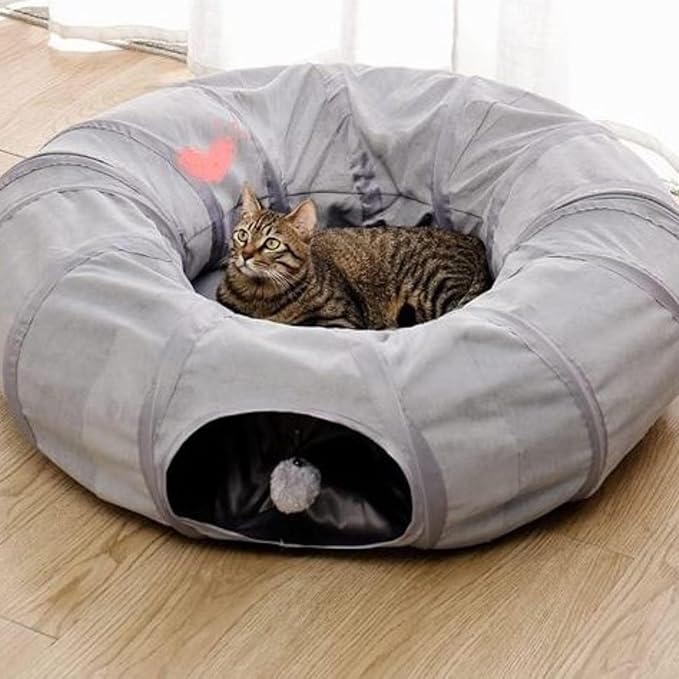 Cat Tunnel Bed for Indoor Cats,Large cat Donut Tunnel 3 Forms Peekaboo cat cave with Washable Cushion Multifunctional Cat Toys for Cats Rabbit,Cat Bed + Cat Tunnel+Cat Toys (Cat Tunnel Bed no Plush)
