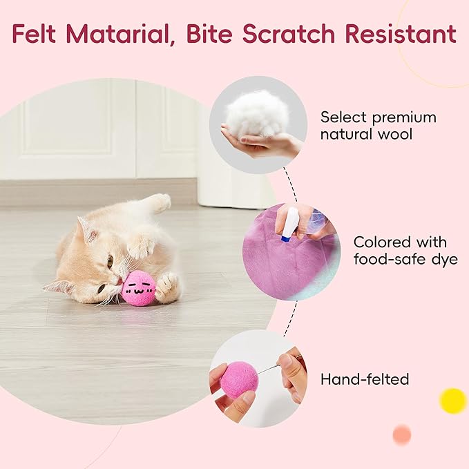 Potaroma 12 Pcs Quiet Play Felt Cat Ball Toys with Catnip Inside, Cat Kicker Exercise Toys, Fun Colorful Kitty Kitten Toys 1.6 Inches