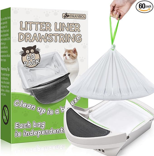 Litter Box Robot 3 and 4 Waste Bags, Compatible Automatic Self Cleaning Cat Litter Box Drawer Liners Bags, 60 Counts, Extra Thick and Heavy Duty…