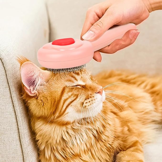 Self-Cleaning Pet Grooming Brush for Dogs & Cats - Effortlessly Removes Loose Hair, Tangles, and Mats - Ideal for Long & Short Hair Pets - Ergonomic, Skin-Friendly Design with Massage Particles Pink