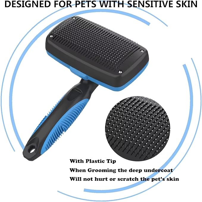 Volpe Self-Cleaning Slicker Brush for Cats & Dogs,Pets Short & Long Hair,Gentle Grooming Tool,Ergonomic Handle,Easy to Clean,Deshedding & Removal Tangled Fur,Dark Blue