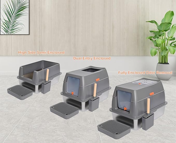 Ultimate XL Stainless Steel Litter Box with Lid Spacious & Stylish Enclosed Design for Big Cats, Multiple Cats, Odor-Free & Easy Cleaning, High Sided Cat Litter Pan with Cover Gray