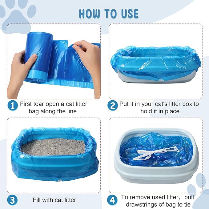 Tinlade 50 Count Multicolor Jumbo Cat Litter Box Liners Large Drawstring Cat Litter Liners Bags Unscented Tear Resistant for Trash Waste to Keep Your Home Clean