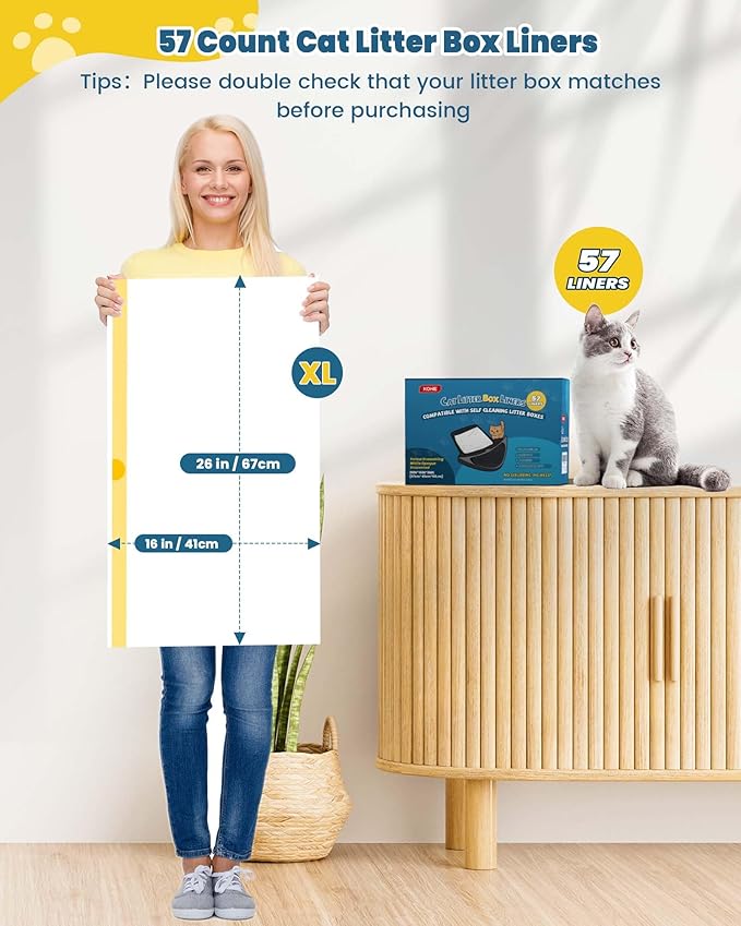 KONE Cat Litter Bags for Robot 3/4, 2 mil Thickened Waste Drawer Liners Compatible with Most Self-cleaning Automatic Boxes - 57 Count Pet Kitten Poop Disposable Replacement Bags, 5-9 Gal, 26 x 16