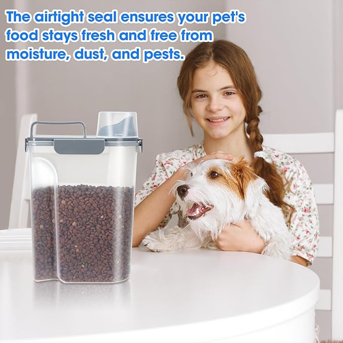 TBMax Large Cat Food Storage Container, Portable Dog Food Container with Upgraded Large Spout and Cup, Travel Pet Food Storage Dispenser for Small Animal Kibble Storage, Bird Seed Container - Grey