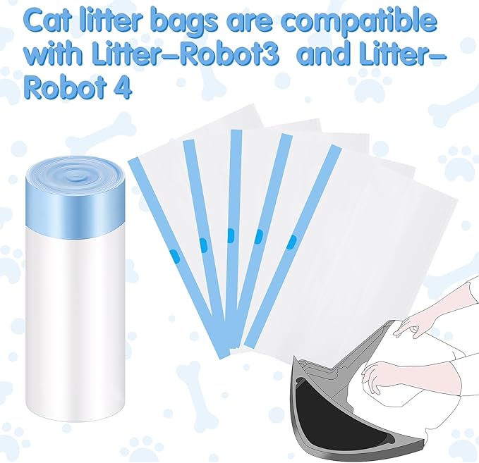 Cat litter Box Liners 100 Count Waste Drawer Liners Compatible with Litter-Robot 3/4 Thick Waste Drawer Liners Bags 9-11 Gallons(Cute)