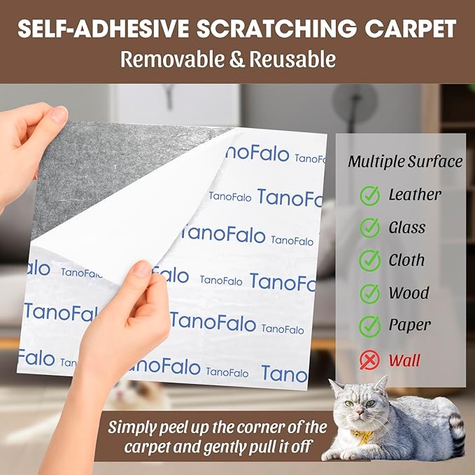 Cat Scratching Mat, 100"x16" Self-Adhesive Carpet Mat Trimmable Replacement for Cat Tree, Cat Wall Shelves, Cat Scratching Post, TanoFalo DIY Couch Furniture Protector (Dark Blue)