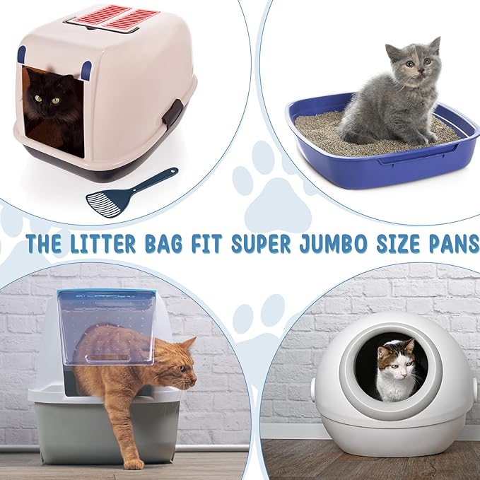 50 Count Jumbo Cat Litter Box Liners Large Drawstring Cat Litter Liners Unscented Tear Resistant Cat Litter Bags for Trash Waste to Keep Your Home Clean (Clear, Black,39 x 22 Inch)