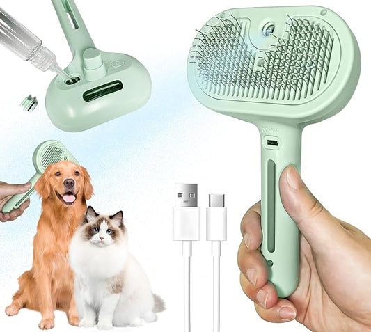Self-Cleaning Spray Cat Brush for Shedding, Removes Static Flying Hair, and Works Wonders for Both Long and Short-Haired Pets 2 In 1 Cleaning Brush for Cats And Dogs Grooming (green)