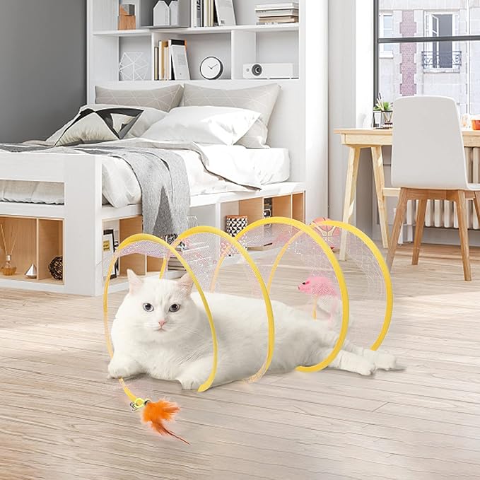 2 Packs Folded Cat Tunnel Cat Toys Spiral Tunnel Toy S Type Large Cat Tunnel for Kittens Cat Donut Tunnel Interactive Cat Toys for Outdoor Activity, Decompression Interactive Cat Spring Coil Toy