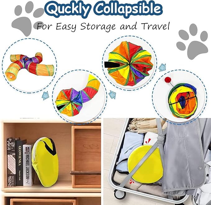Pet Cat Tunnel Tube Cat Toys 4 Way Collapsible, Cat Tunnels for Indoor Cats,Kitty Tunnel Bored Cat Pet Toys Peek Hole Toy Ball Cat, Puppy, Kitty, Kitten, Rabbit