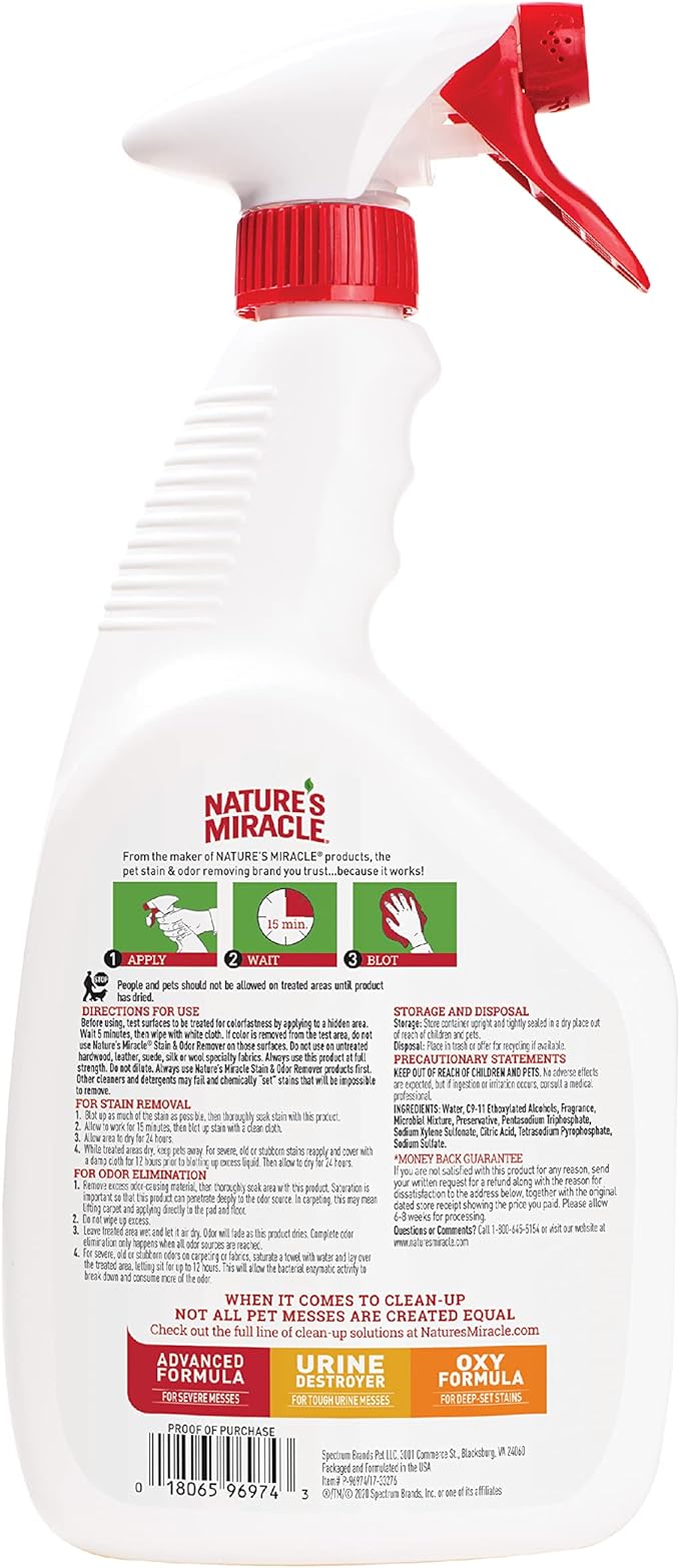 Nature’s Miracle Cat Stain and Odor Remover With New Odor Control Formula 32 Ounce Spray