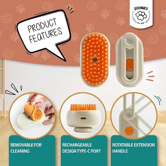 | Cat steam brush for shedding | 3-in-1 Steam brush for cats to remove loose hairs and reduce your cat's stress